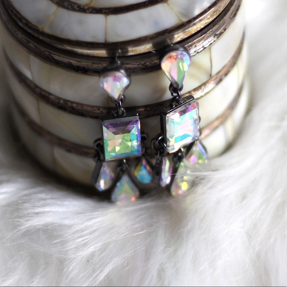 Iridescent Rhinestone Earrings - Picture 2 of 2